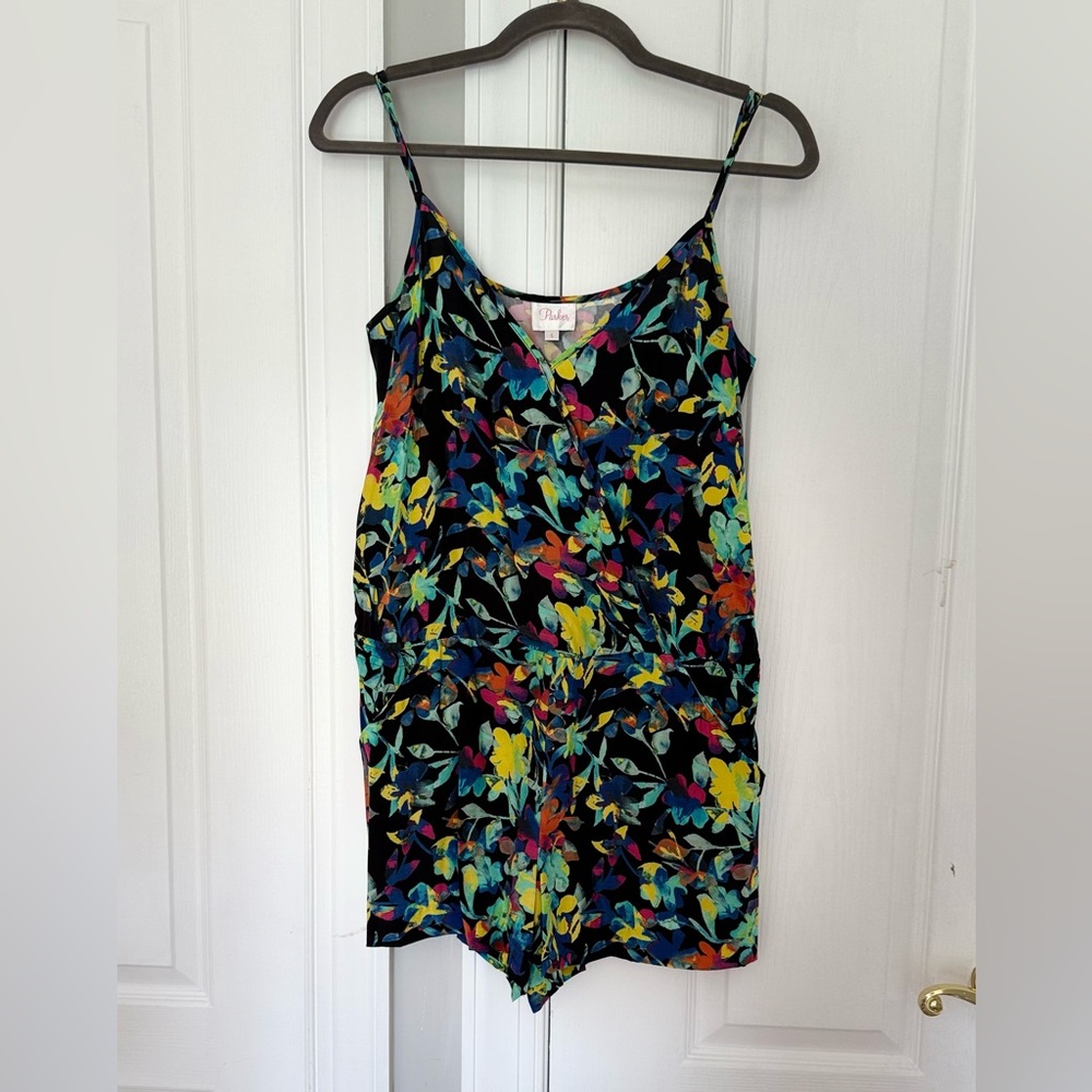 Parker Floral Print Wrap V-Neck Sleeveless Silk Romper Size Small Multicolor